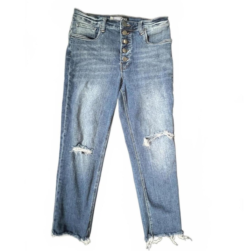 Kut from the Kloth Jeans Blue High Rise Button Fly Distressed Raw Hem 6‎